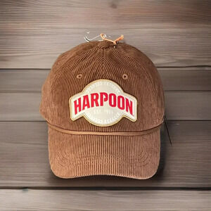 Harpoon Brewery Adjustable Corduroy Cap Hat Brown Logo Patch Est. 1986